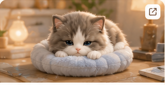 灰色小猫趴在猫窝中